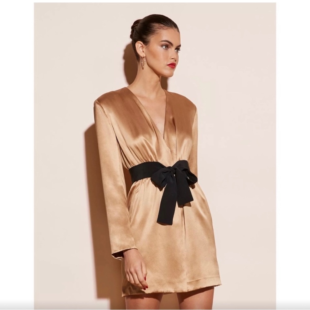 Fleur du mal gold silk wrap dress